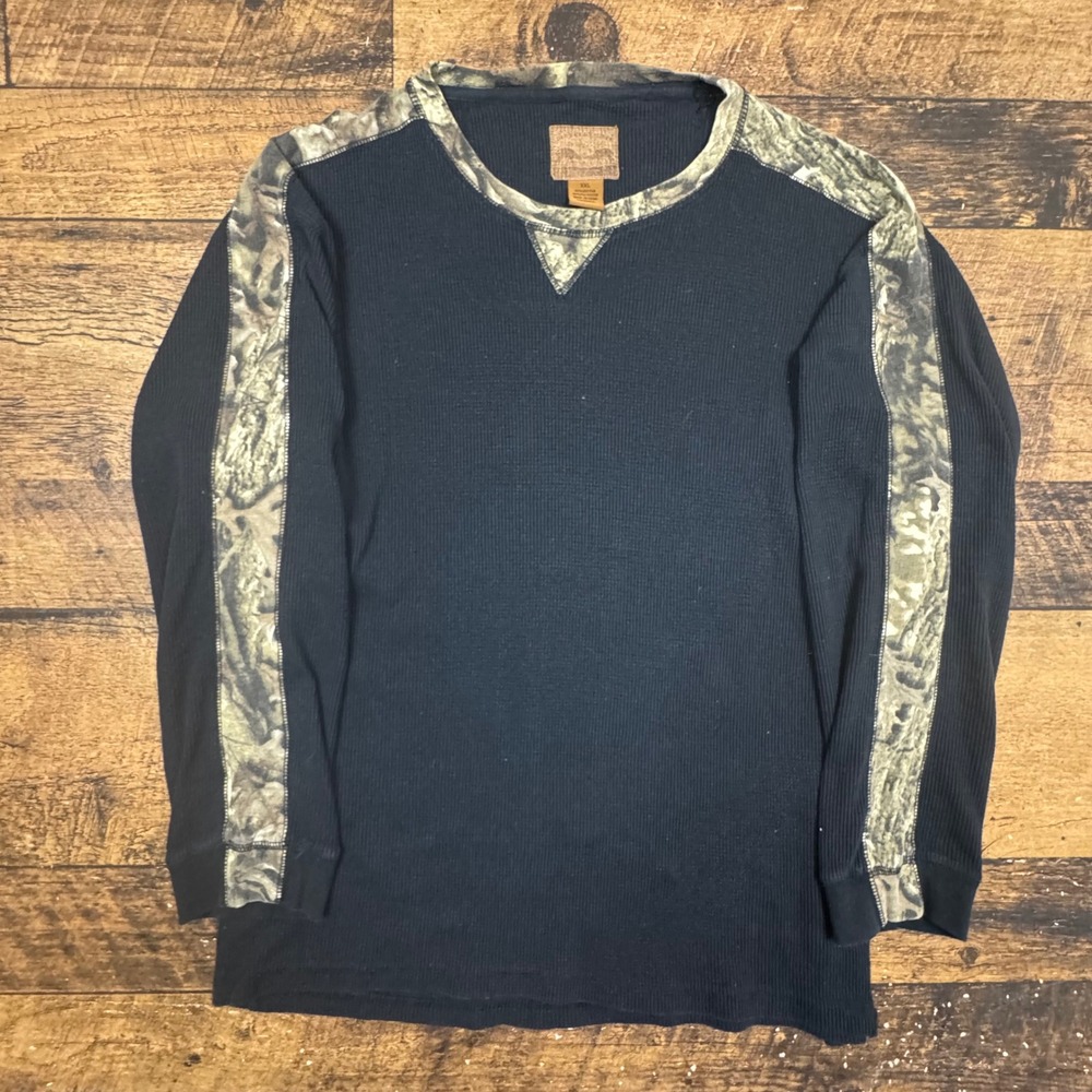 Mens Black‎ Thermal Long Sleeve Shirt Camo Sleeve XXL Skate Hunt